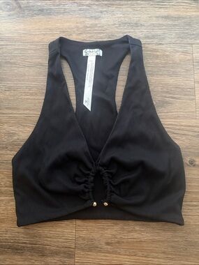 Free People Black Ribbed Racerback Crop